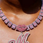 Women Cursive Initial Pendant Necklace Blue/Pink