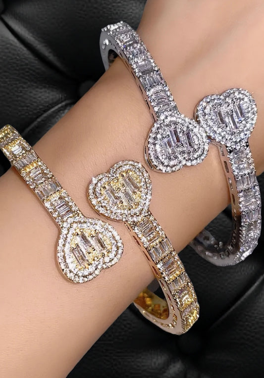 Tior Heart Baguette Bracelet Gold or Silver Plated Bangle