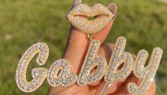 Iced Out Gold Plated Lips Name Pendant