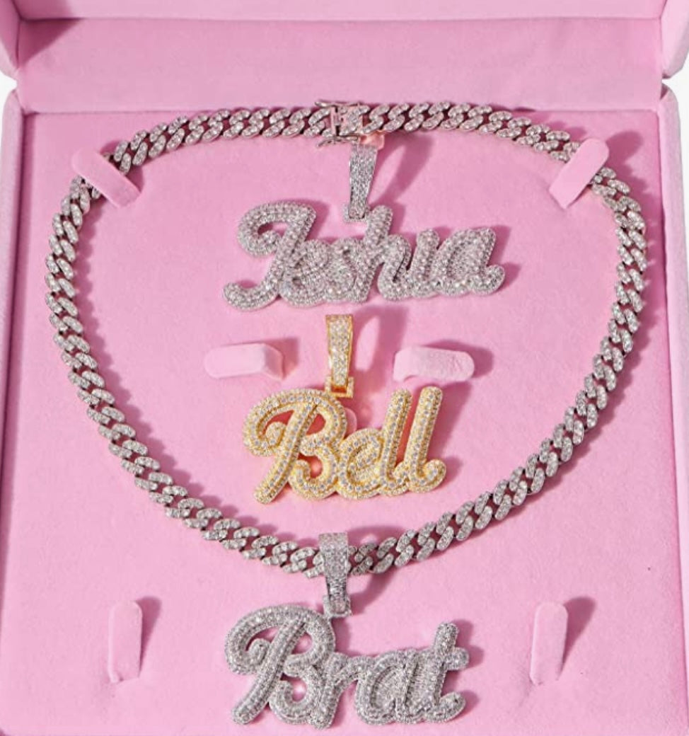 Iced Out Rose Gold/Pink Plated Barbie Name Pendant
