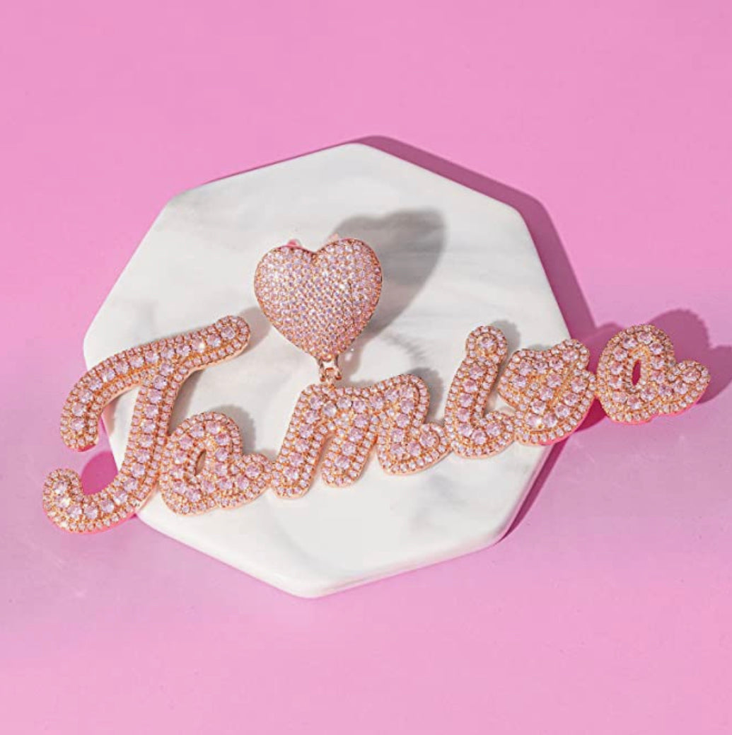 Tior Heart Iced Out Rose Gold/Pink Plated Name Pendant