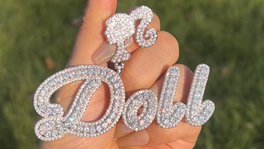 Iced Out Silver Plated Barbie Name Pendant